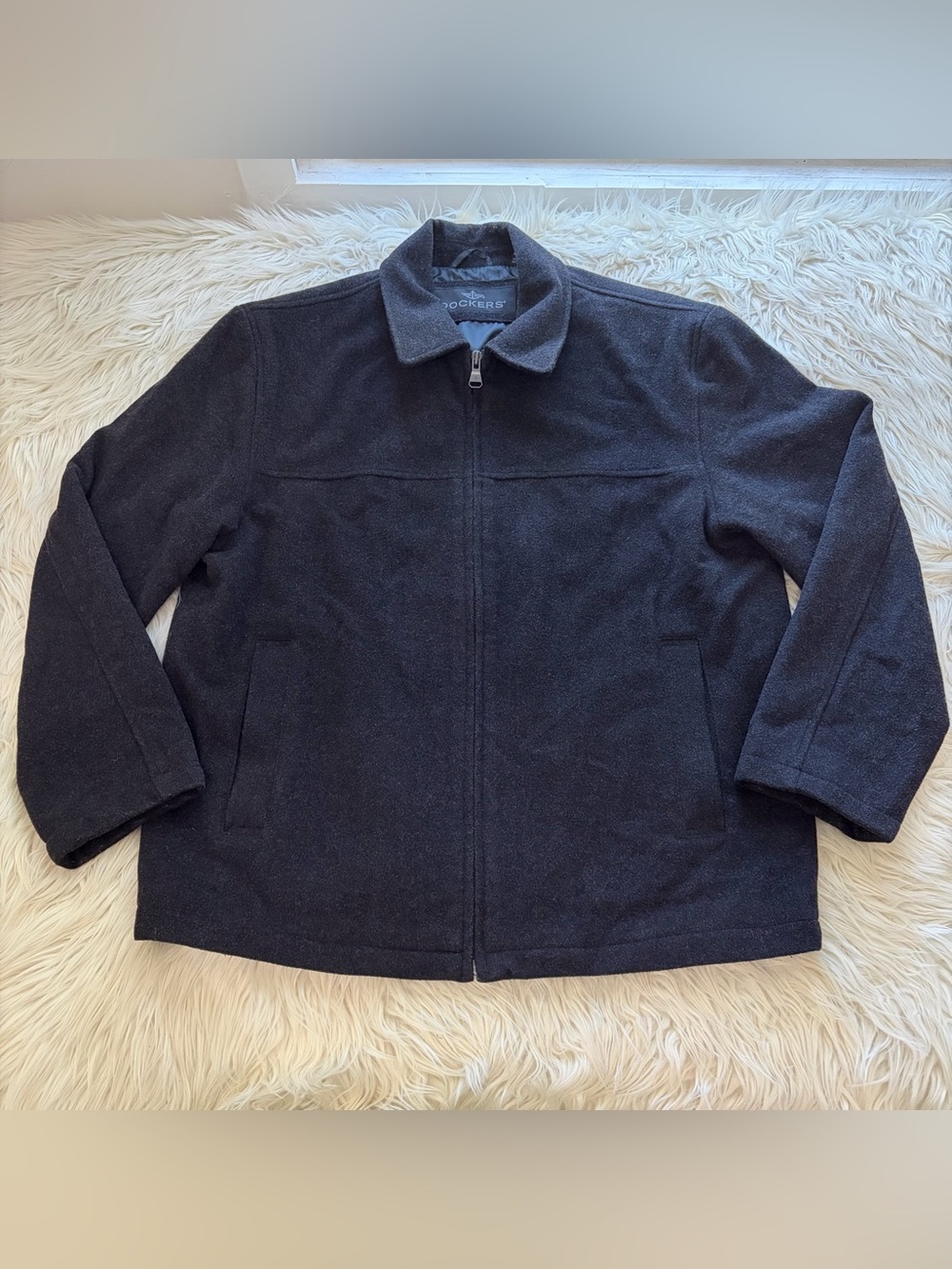 Dockers Charcoal Gray Wool Blend Jacket Zip Pea Coat Lined Men’s Size L